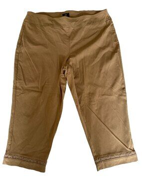 JM Collection Womens XL Tan Capri Pants Beaded Cuffs Stretch Casual Pull On